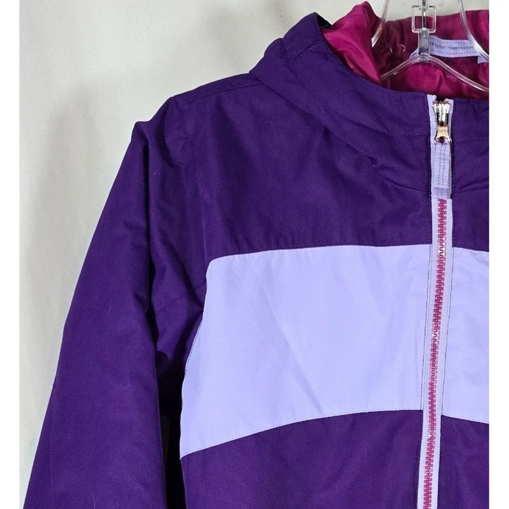 Lands End Kids Girls Purple‎ Light Purple Star Ski Jacket Hooded Zip Up XL